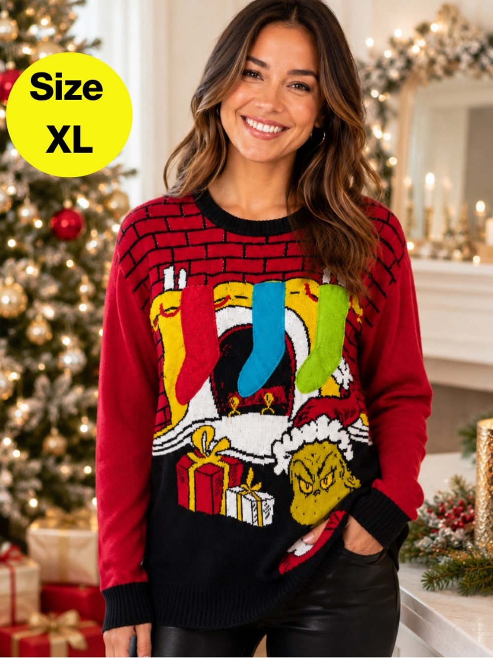 3/for $15 🍒 GRINCH Holiday Crewneck Novelty Christmas Pullover (Women’s X-Large)